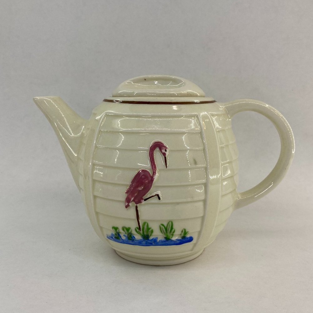 Vintage Art Deco Flamingo Porcelier Vitreous China Teapot 1930-1950